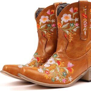 Square toe orange western boots